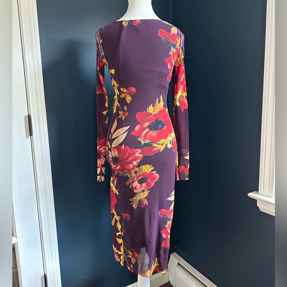 Fuzzi Abito Mesh Long Sleeve Ruched Midi Dress, Size XS - Picture 8 of 16
